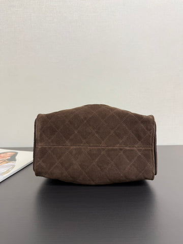 CHANEL 25S HOBO BAG 30 CM IN DARK BROWN SUEDE WITH GOLD HARDWARE