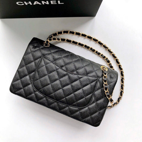 FLAP BAG 25 IN BLACK CAVIAR LEATHER GOLD HARDWARE
