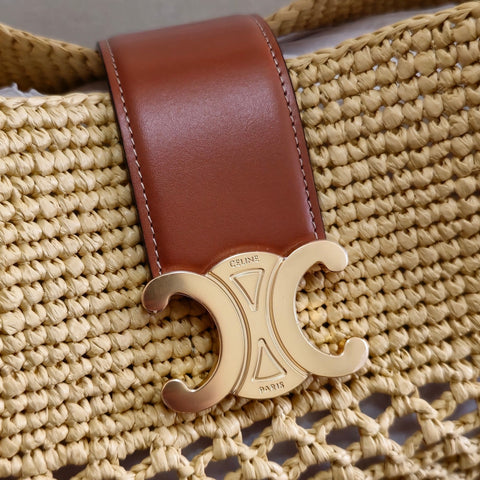 SMALL LOUISE BUCKET 25 IN BEIGE RAFFIA AND CALFSKIN