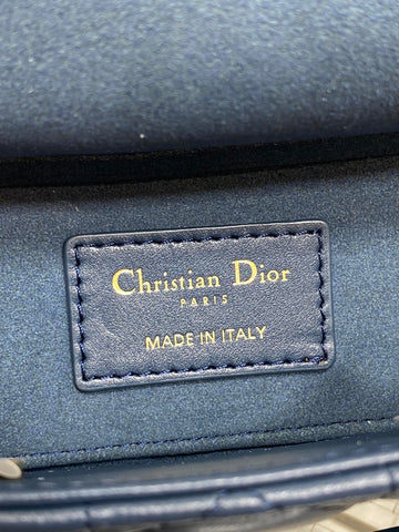 DIOR 25S SMALL LADY D‑JOY BAG 19 IN DARK BLUE CANNAGE CALFSKIN GOLD HARDWARE