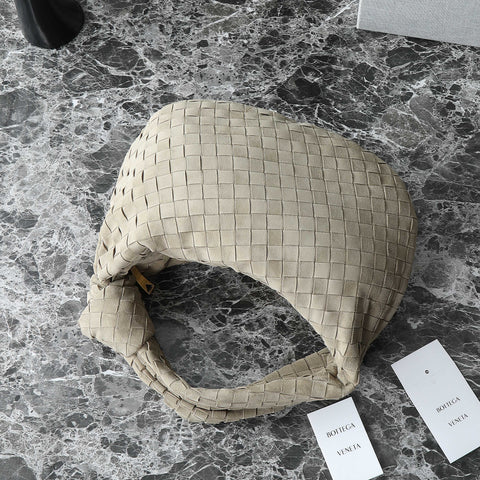 BOTTEGA VENETA 25S SMALL JODIE 36 IN MUTED TAUPE SUEDE GOLD HARDWARE