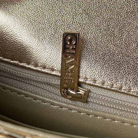 CC MINI 19 FLAP BAG IN GOLDEN METALLIC CALFSKIN WITH STRAP