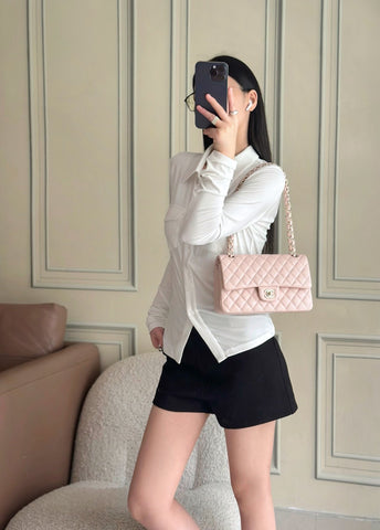 CHANEL 25S CLASSIC FLAP BAG 25 CM IN LIGHT PINK LAMBSKIN WITH GOLD HARDWARE